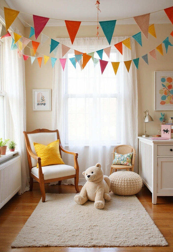 25 Budget-Friendly Nursery Room Decor Ideas (You Won't Believe How Cute #3 Is!) - 6. Colorful Bunting