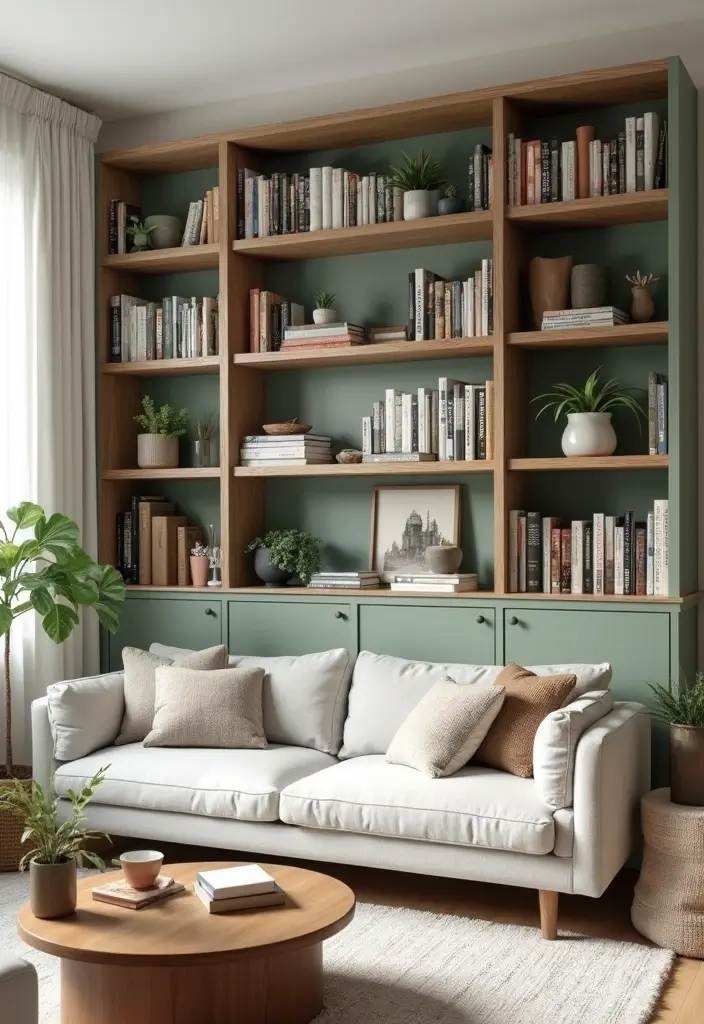 25 Cozy Modern Living Room Design Ideas That'll Make You Want to Stay In! - 21. Built-in Shelving