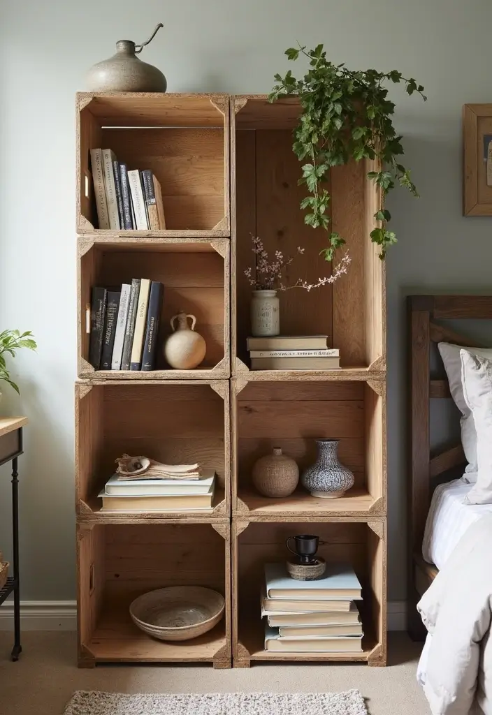 25 DIY Bedroom Decor Ideas That Will Transform Your Space on a Budget! - 10. Upcycled Crate Storage