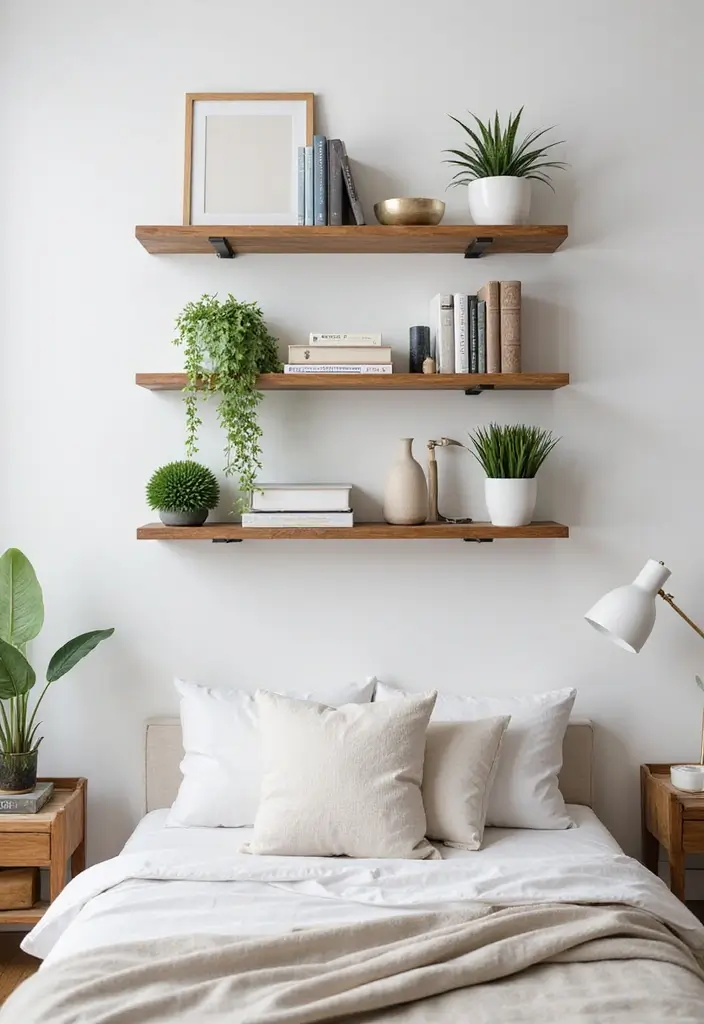 25 DIY Bedroom Decor Ideas That Will Transform Your Space on a Budget! - 9. Hanging Wall Shelves