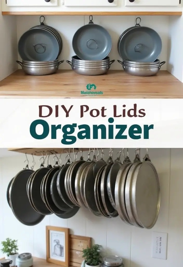 25 DIY Kitchen Cabinet Organization Ideas that Will Change Your Life! - 16. DIY Pot Lid Organizer