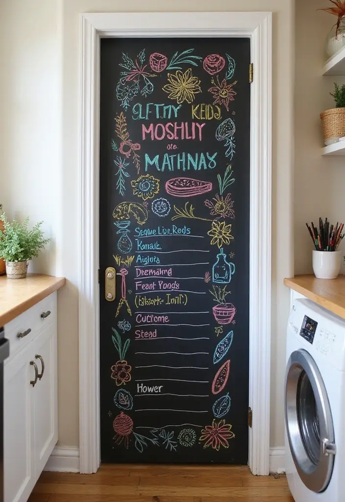 25 DIY Kitchen Cabinet Organization Ideas that Will Change Your Life! - 24. DIY Chalkboard Pantry Door