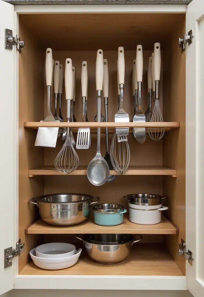 25 DIY Kitchen Cabinet Organization Ideas that Will Change Your Life! - 4. Tiered Storage for Utensils