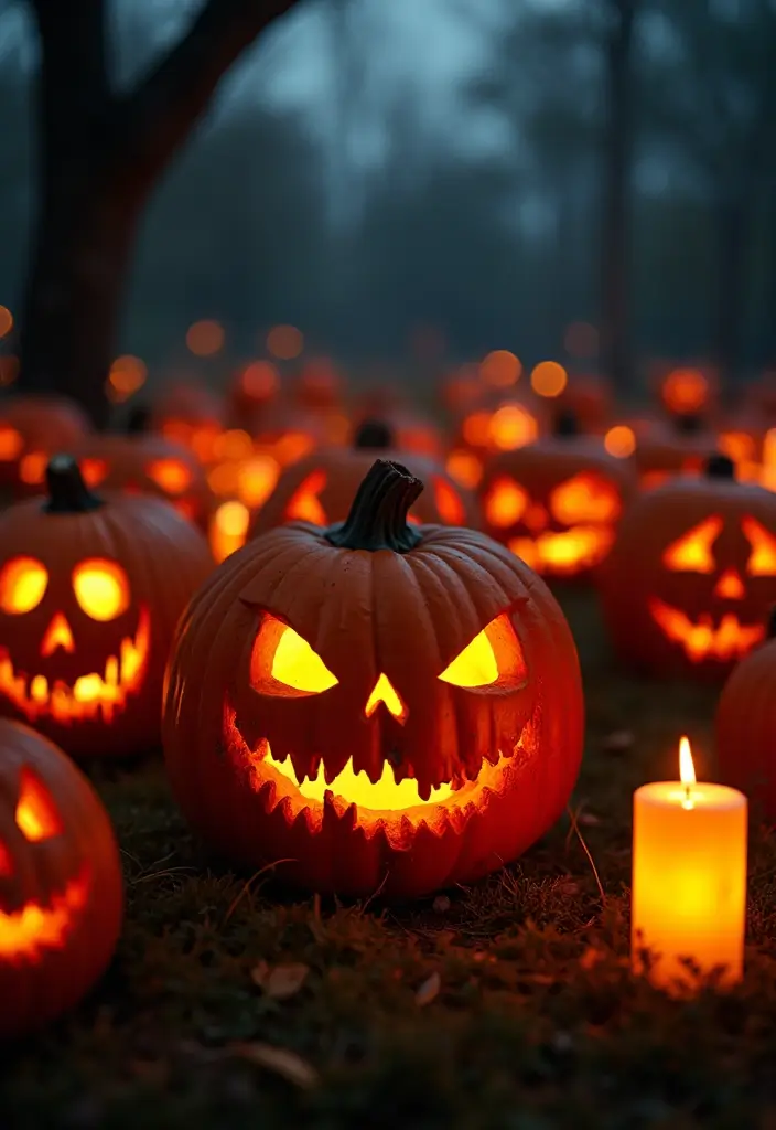 25 DIY Outdoor Halloween Decorations That Will Terrify Your Neighbors (Wait Until You See #5!) - 9. Pumpkin Patch of Horrors