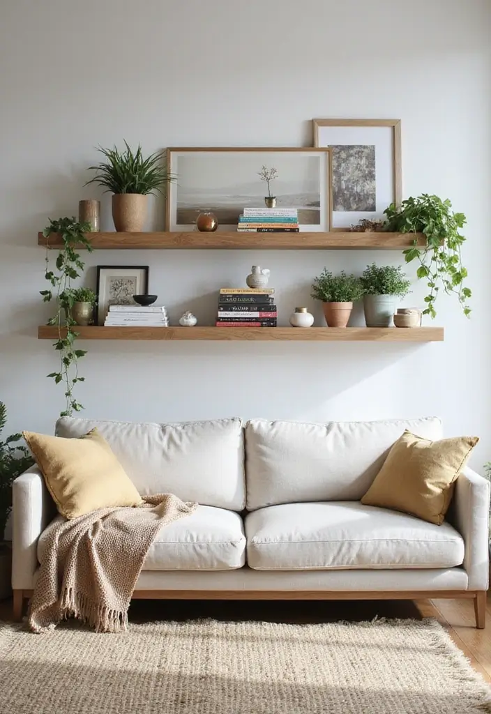 25 Genius Space-Saving Hacks for Your Living Room You’ll Wish You Knew Sooner! - 2. Floating Shelves for Decor and Storage