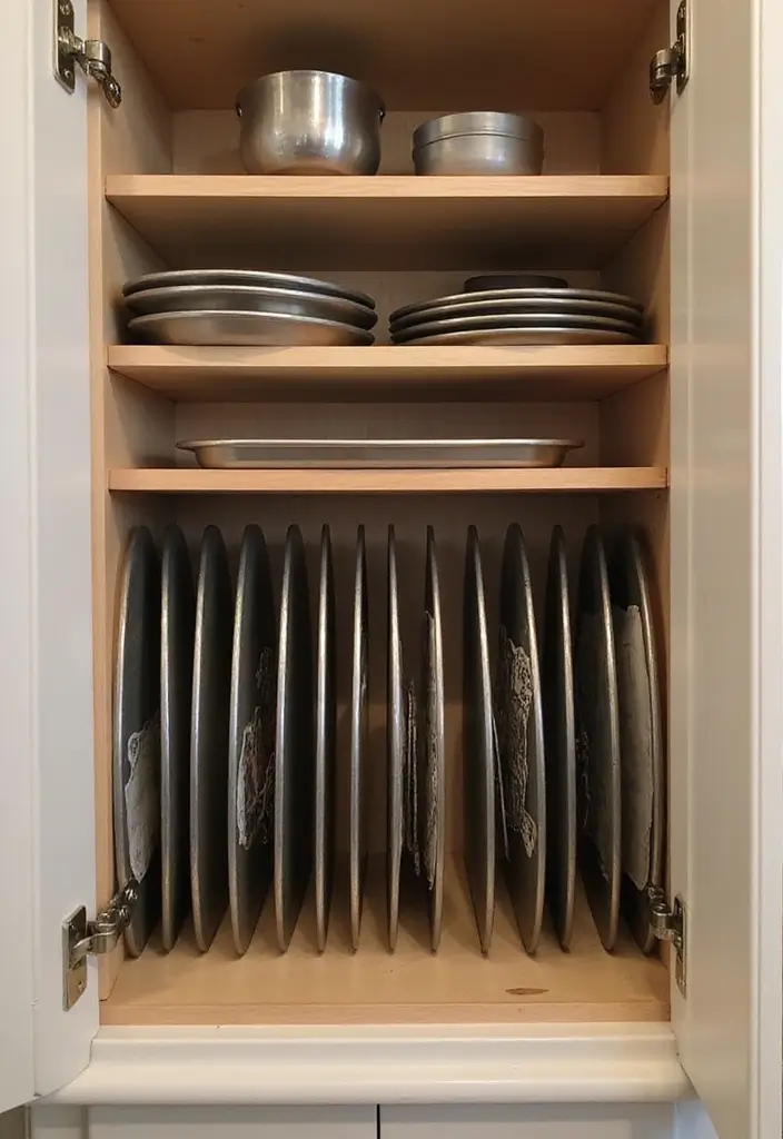 25 Kitchen Cabinet Organization Hacks That Will Change Your Life Forever! - 24. Store Baking Sheets Vertically