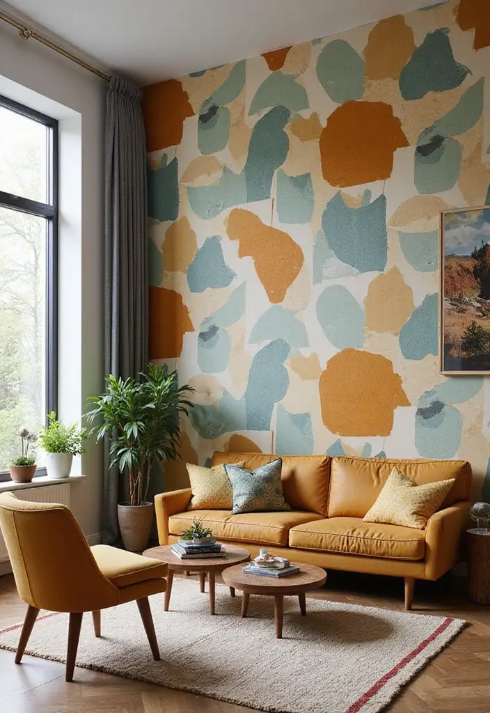 25 Mid Century Modern Living Room Ideas That Will Leave You Breathless! - 21. Vintage-inspired Wallpaper