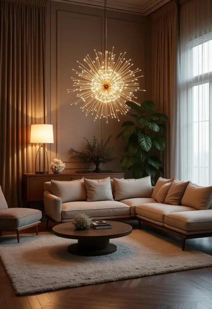 25 Mid Century Modern Living Room Ideas That Will Leave You Breathless! - 5. Iconic Lighting Fixtures