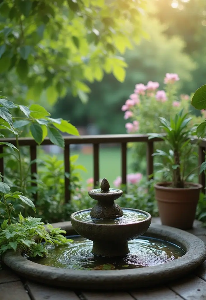 25 Mini Garden Ideas for Small Spaces That Will Transform Your Balcony into a Green Oasis! - 15. Relaxing Water Feature