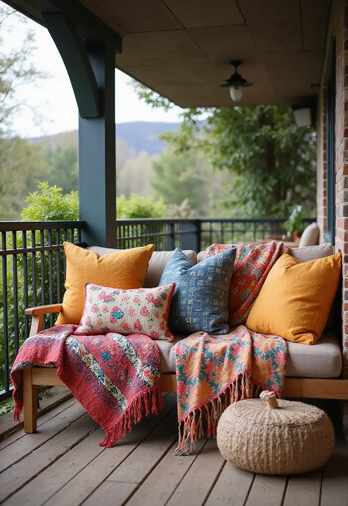 25 Mini Garden Ideas for Small Spaces That Will Transform Your Balcony into a Green Oasis! - 16. Throw Pillows and Blankets