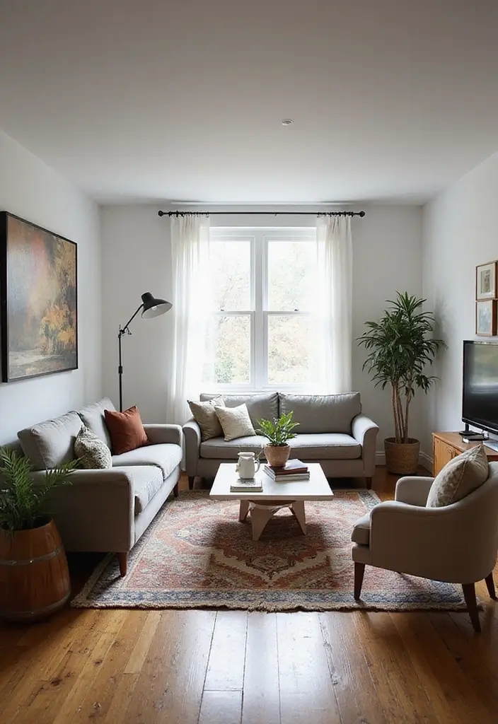 25 Modern Living Room Layouts That Make Small Spaces Feel Huge (You Won't Believe #5!) - 11. Smart Use of Rugs