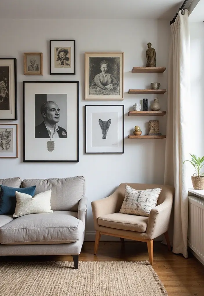 25 Modern Living Room Layouts That Make Small Spaces Feel Huge (You Won't Believe #5!) - 12. Artful Displays