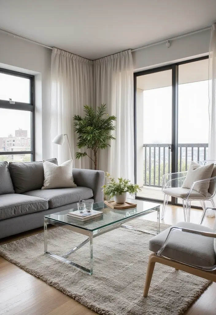 25 Modern Living Room Layouts That Make Small Spaces Feel Huge (You Won't Believe #5!) - 13. Transparent Furniture