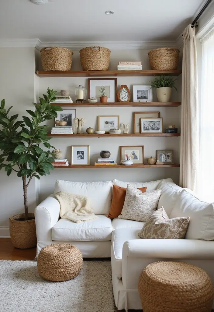 25 Modern Small Living Room Ideas That Will Transform Your Space Instantly! - 6. Open Shelving