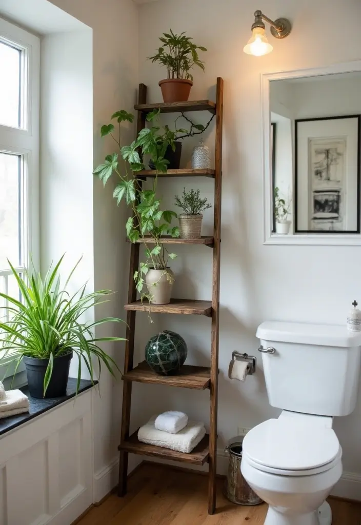 25 Small Bathroom Organization Hacks That Will Maximize Your Space (You Won't Believe #12!) - 16. Bathroom Ladder Shelf