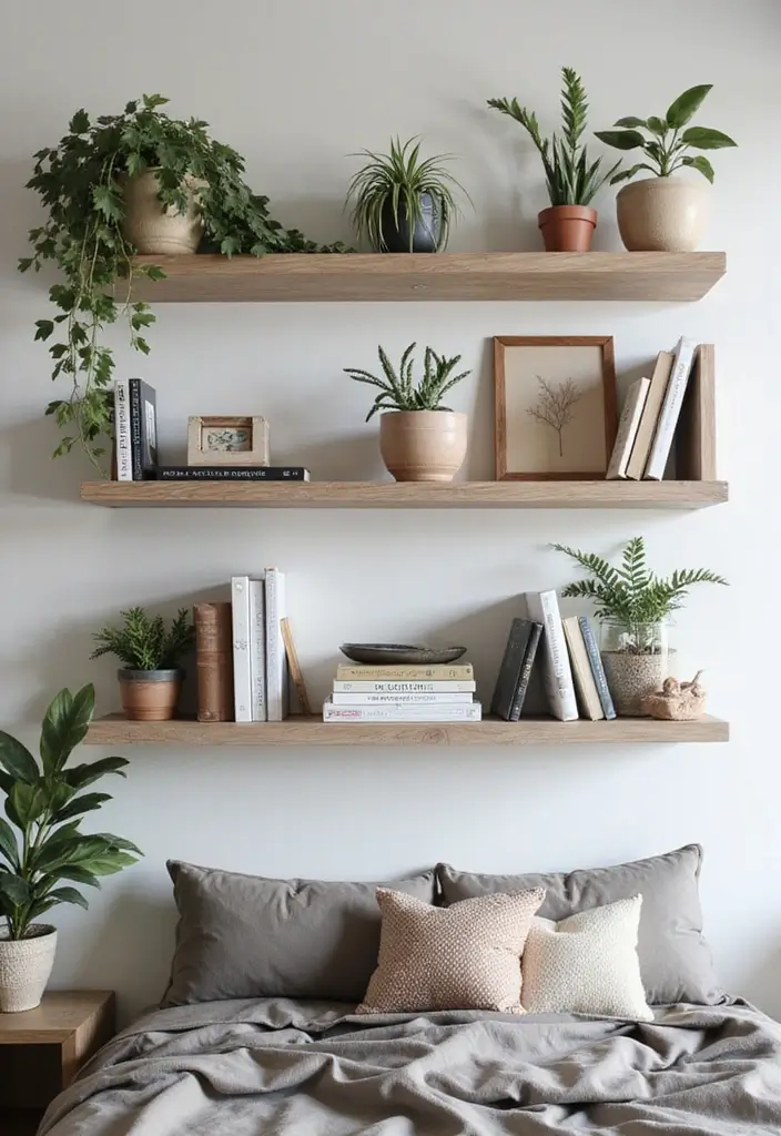 25 Small Bedroom Ideas for Couples That'll Make You Fall in Love Again! - 4. Floating Shelves