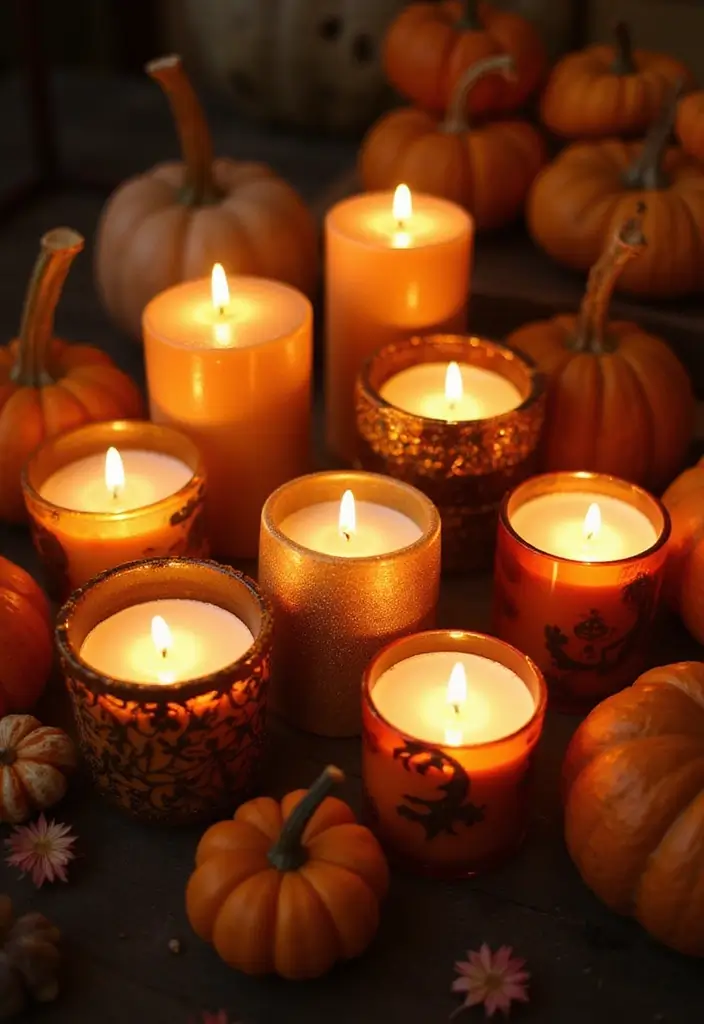 25 Spooktacular Indoor Halloween Decorations That Will Leave Your Guests Screaming for More! - 16. Pumpkin Spice Scented Candles