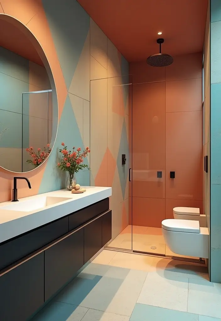 25 Stunning Bathroom Decor Ideas That Will Transform Your Space! - 14. Color-Blocking Tiles
