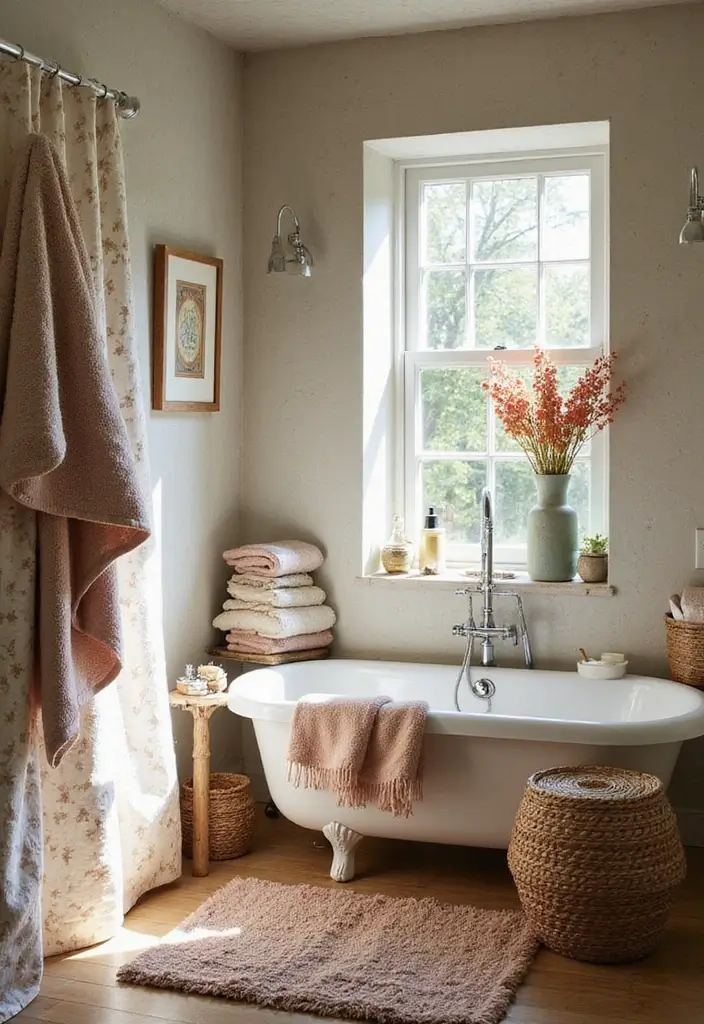 25 Stunning Bathroom Decor Ideas That Will Transform Your Space! - 19. Layered Textiles