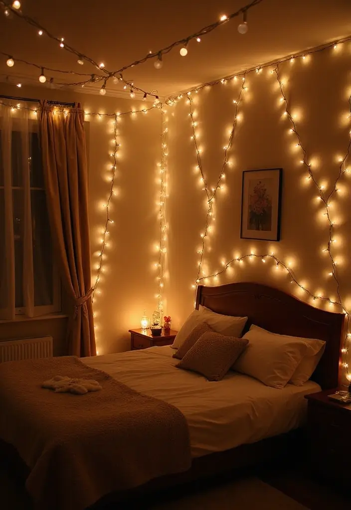 25 Stunning Bedroom Wall Decor Ideas That Will Transform Your Space into a Dreamland! - 5. String Lights for a Magical Touch