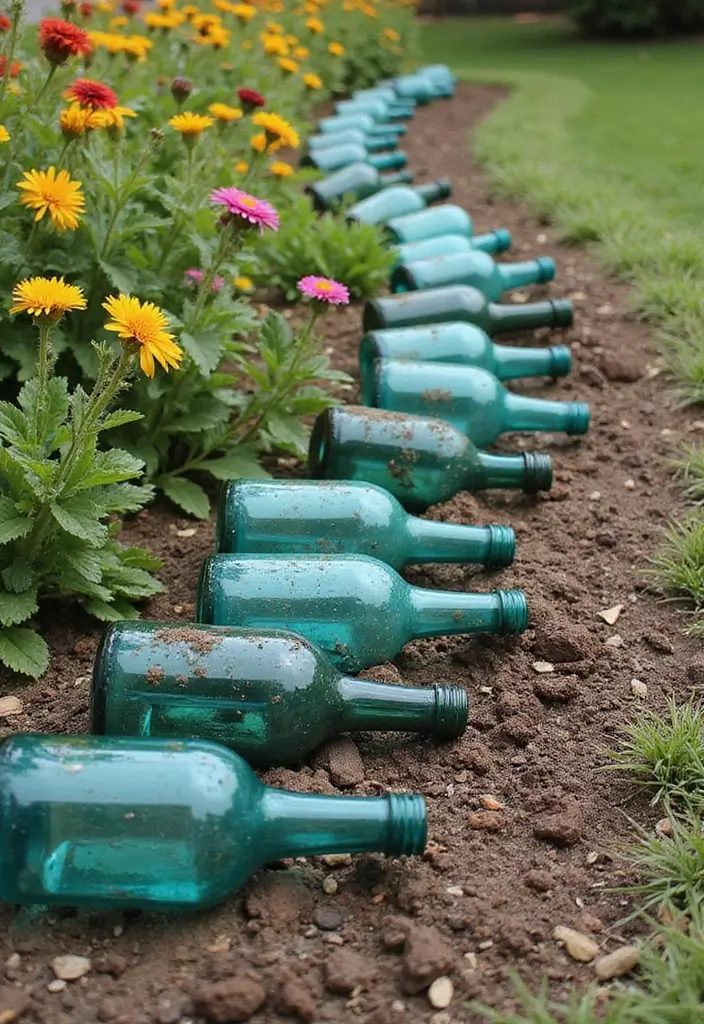 25 Stunning Garden Decor DIY Ideas That Will Leave Your Neighbors in Awe! - 19. Glass Bottle Edging