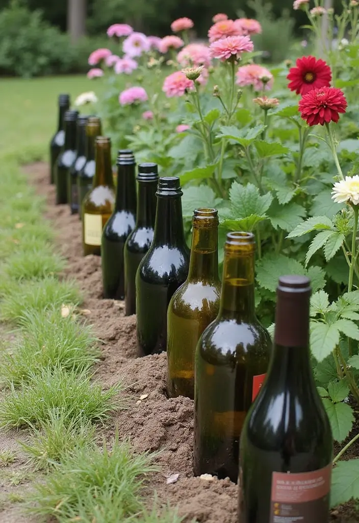 25 Stunning Garden Decor DIY Ideas That Will Leave Your Neighbors in Awe! - 7. Wine Bottle Edging