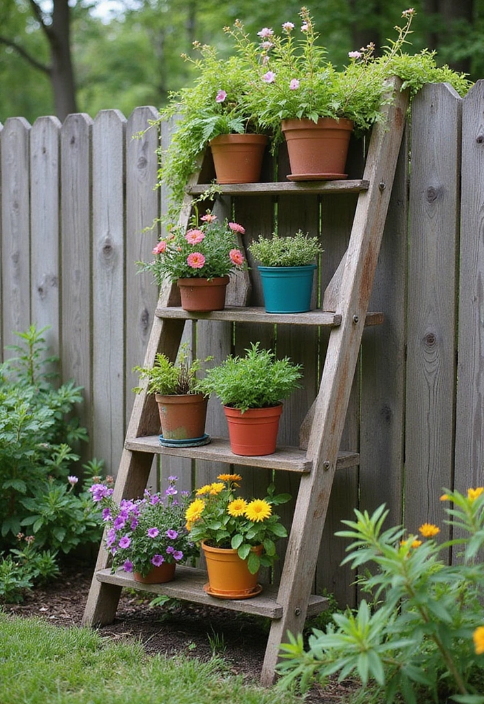 25 Stunning Garden Decor DIY Ideas That Will Leave Your Neighbors in Awe! - 8. Old Ladder Planter