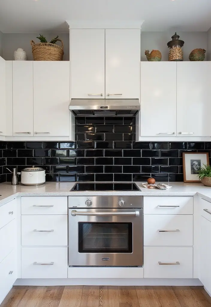 25 Stunning Kitchen Backsplash Ideas for White Cabinets That Will Leave You Speechless! - 17. Bold Black Accents for Dramatic Contrast