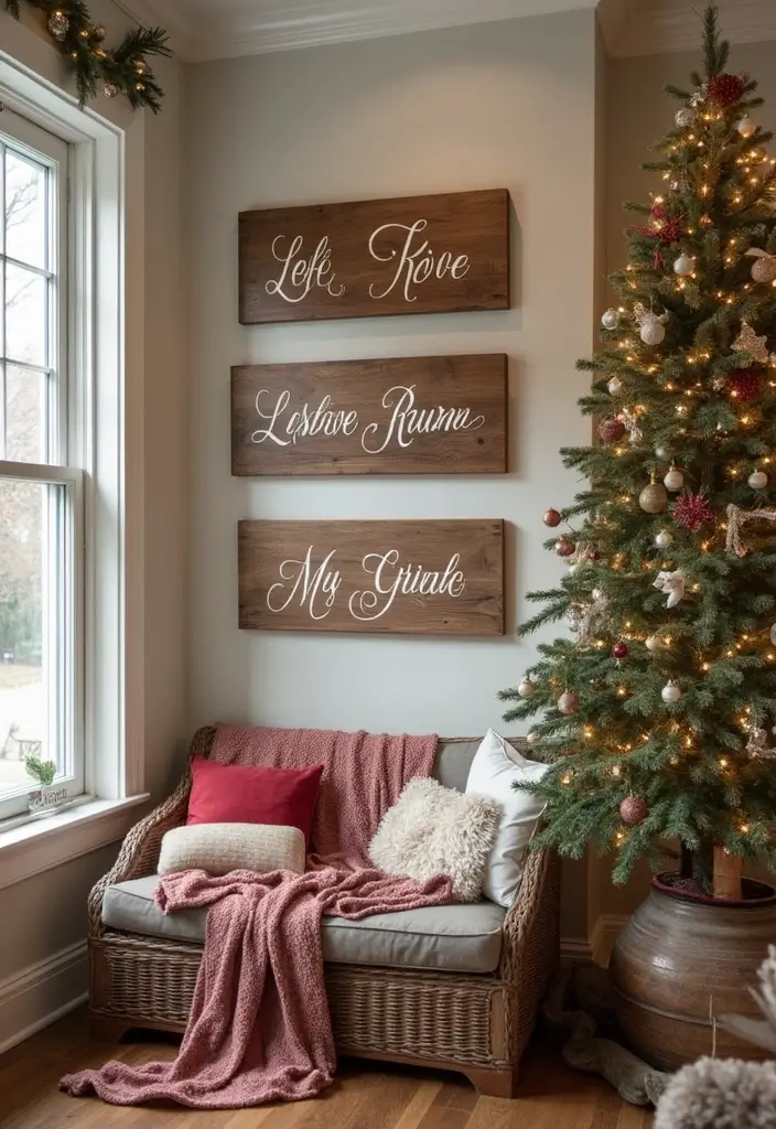 25 Stunning Rustic Christmas Decor Ideas That Will Make Your Home Shine This Holiday Season! - 17. Handcrafted Holiday Signs