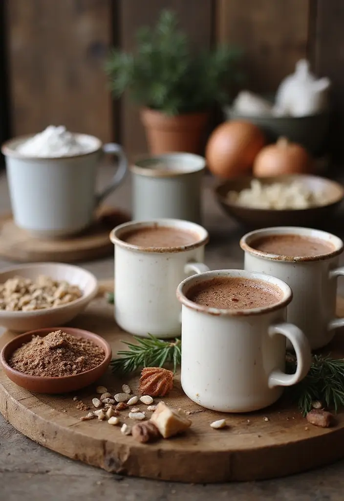 25 Stunning Rustic Christmas Decor Ideas That Will Make Your Home Shine This Holiday Season! - 19. Cozy Mugs and Hot Drinks Station