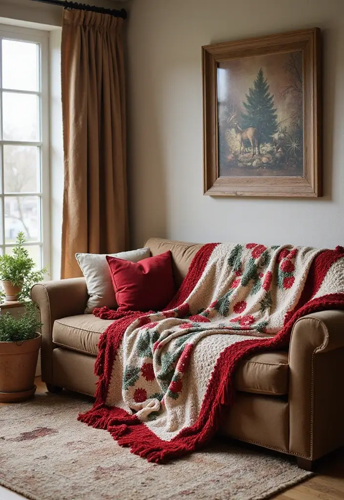 25 Stunning Rustic Christmas Decor Ideas That Will Make Your Home Shine This Holiday Season! - 21. Holiday-Themed Throw Blankets