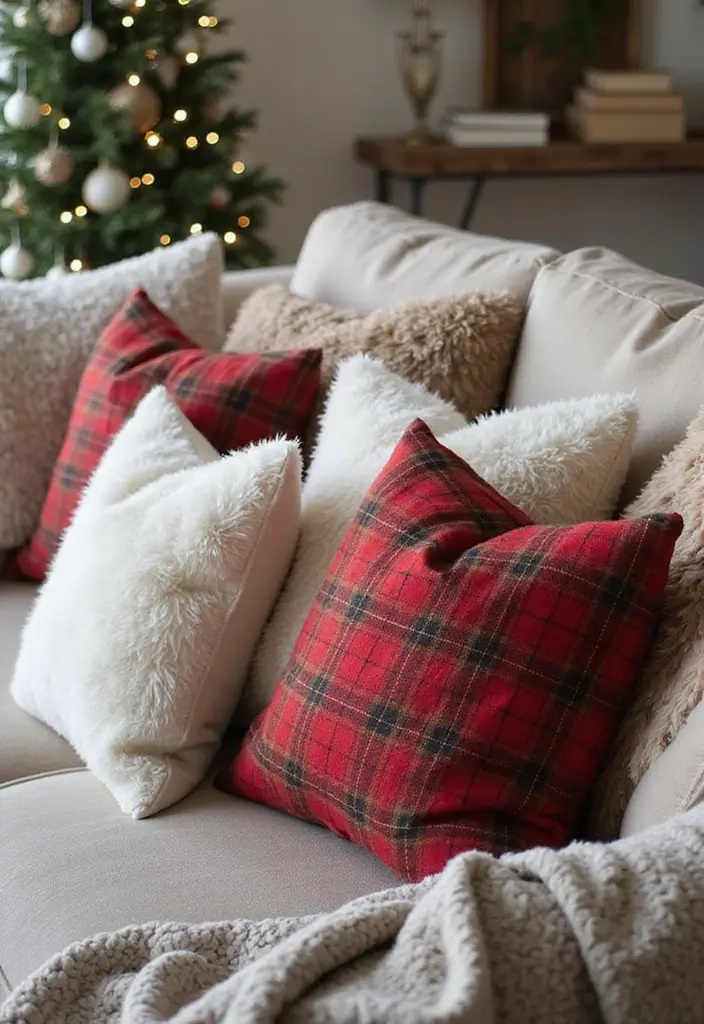 25 Stunning Rustic Christmas Decor Ideas That Will Make Your Home Shine This Holiday Season! - 9. Cozy Throw Pillows