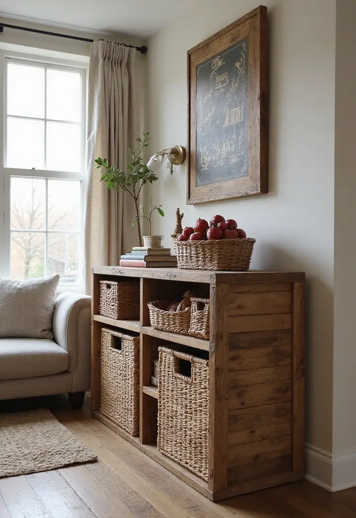 25 Stunning Rustic Home Decor Ideas for Your Living Room That Will Leave You Breathless! - 18. Functional Rustic Storage