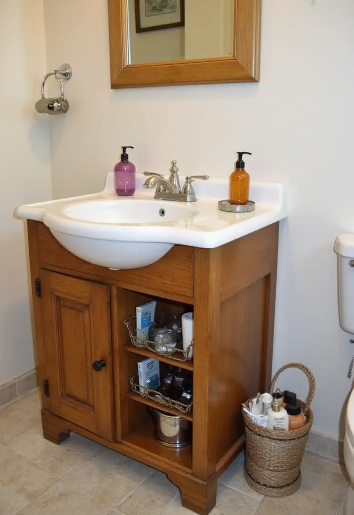 26 Bathroom Storage Ideas for Small Spaces That Will Maximize Your Under-Sink Area! - 15. Repurposed Furniture
