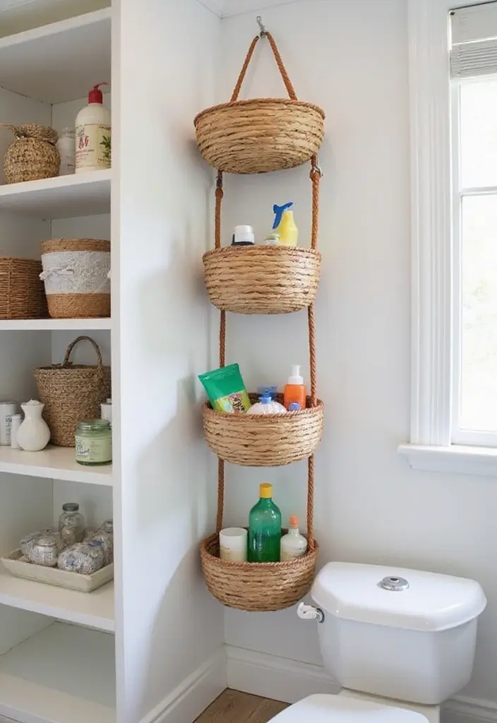 26 Bathroom Storage Ideas for Small Spaces That Will Maximize Your Under-Sink Area! - 2. Hanging Baskets