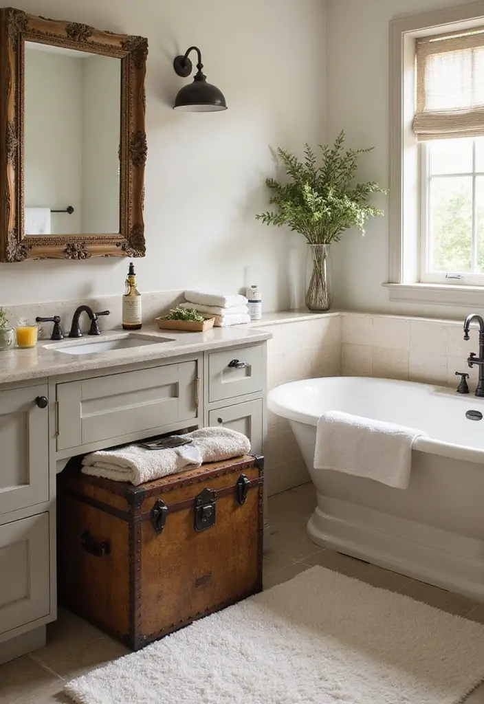 26 Bathroom Storage Ideas for Small Spaces That Will Maximize Your Under-Sink Area! - 20. Bathroom Trunks or Chests