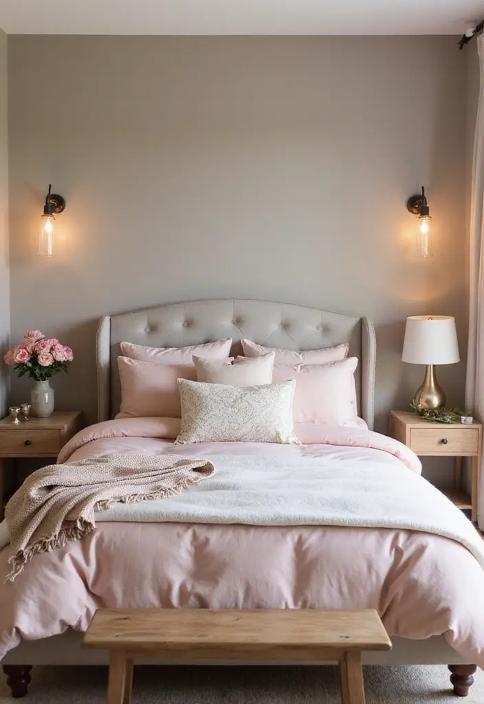 26 Cozy Guest Bedroom Ideas with Color Combos That'll Make Your Guests Never Want to Leave! - 14. Light Taupe and Soft Pink