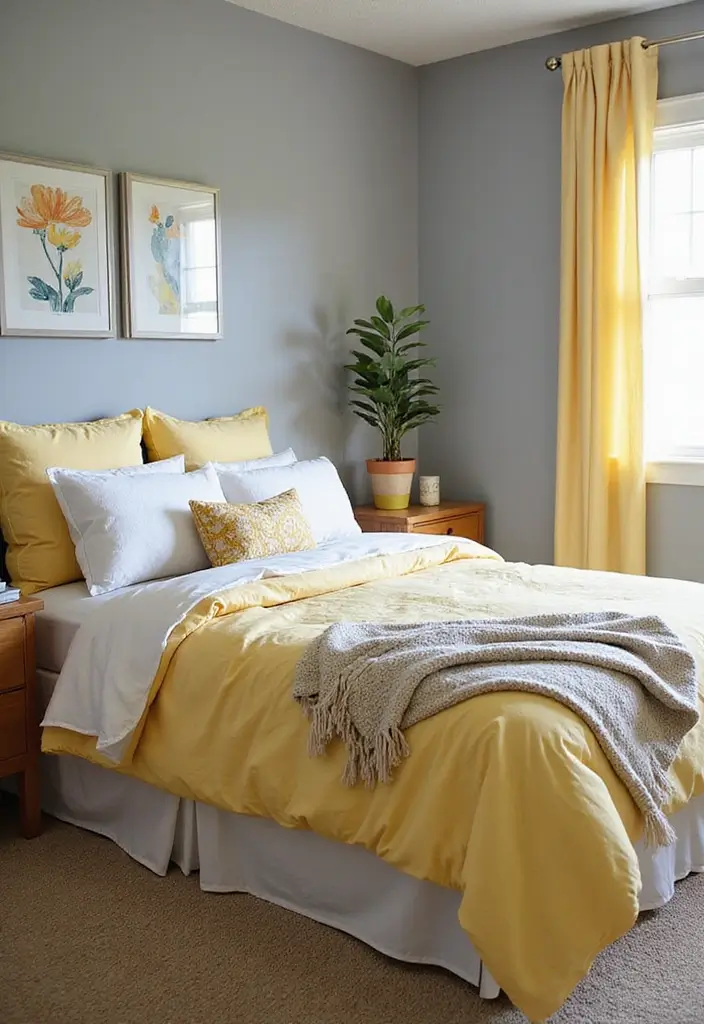 26 Cozy Guest Bedroom Ideas with Color Combos That'll Make Your Guests Never Want to Leave! - 17. Pastel Yellow and Gray