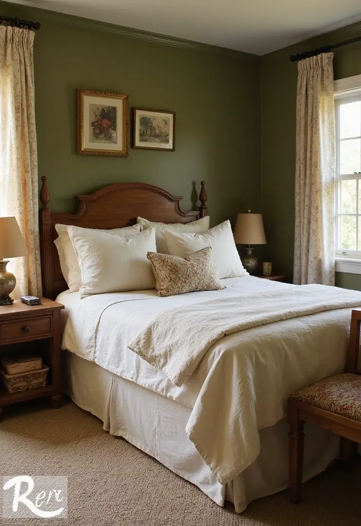 26 Cozy Guest Bedroom Ideas with Color Combos That'll Make Your Guests Never Want to Leave! - 18. Olive Green and Cream