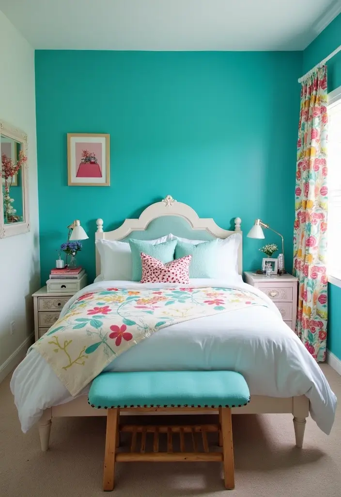 26 Cozy Guest Bedroom Ideas with Color Combos That'll Make Your Guests Never Want to Leave! - 21. Bright Cyan and White