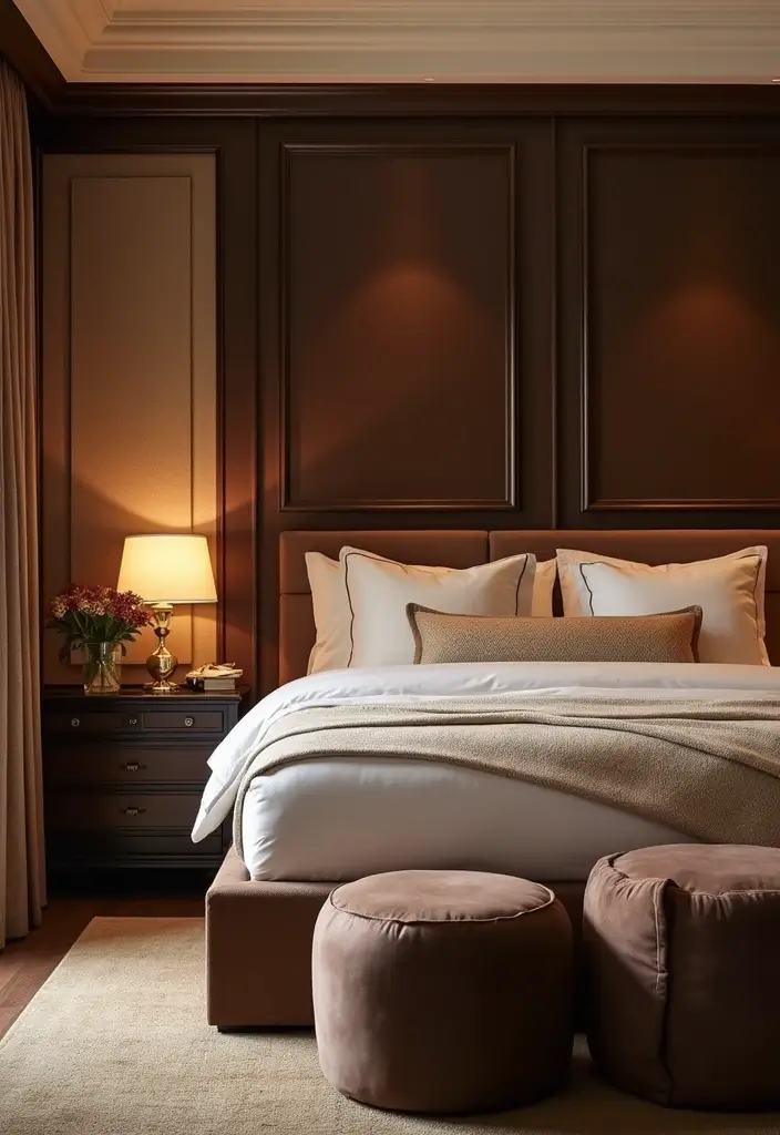 26 Cozy Guest Bedroom Ideas with Color Combos That'll Make Your Guests Never Want to Leave! - 22. Rich Chocolate Brown and Cream