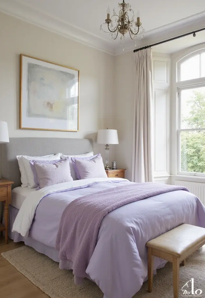 26 Cozy Guest Bedroom Ideas with Color Combos That'll Make Your Guests Never Want to Leave! - 6. Soft Lavender and Ivory