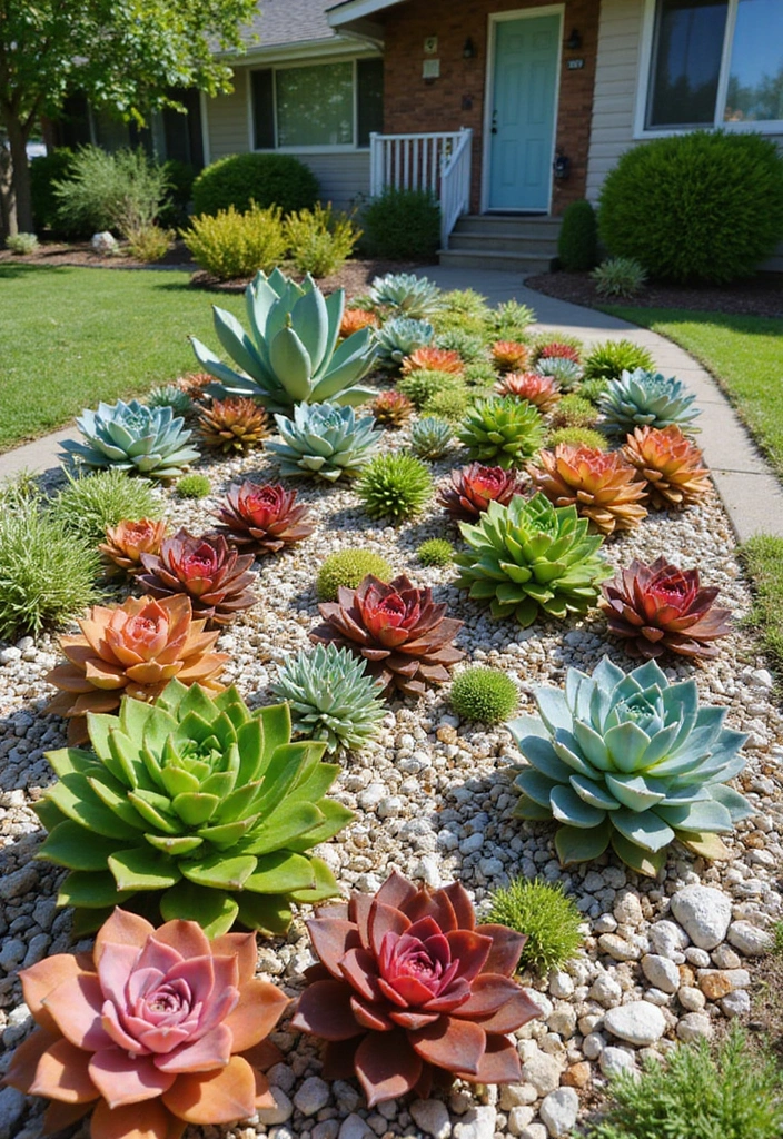 28 Stunning Flower Bed Ideas That Will Transform Your Front Yard! - 27. Colorful Succulent Flower Beds