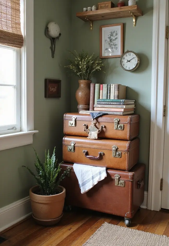 30 Aesthetic Storage Ideas for Your Kitchen That Will Transform Your Space! - 19. Vintage Suitcase Storage