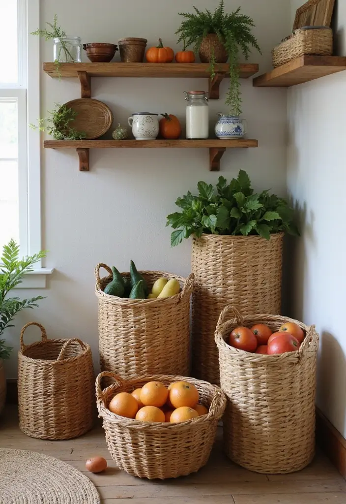 30 Aesthetic Storage Ideas for Your Kitchen That Will Transform Your Space! - 2. Chic Basket Storage