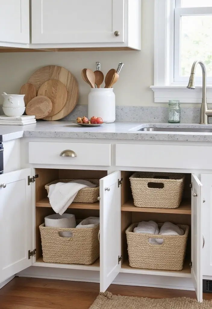 30 Aesthetic Storage Ideas for Your Kitchen That Will Transform Your Space! - 20. Under-Cabinet Storage Baskets