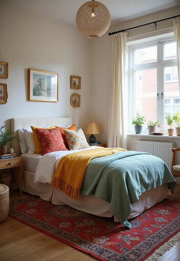 30 Cozy Bedroom Ideas for Small Rooms That Won't Break the Bank! - 27. Pop of Color with Accessories
