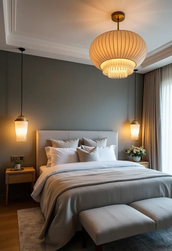 30 Guest Bedroom Ideas That'll Make Your Friends Never Want to Leave! - 27. Statement Lighting Fixtures