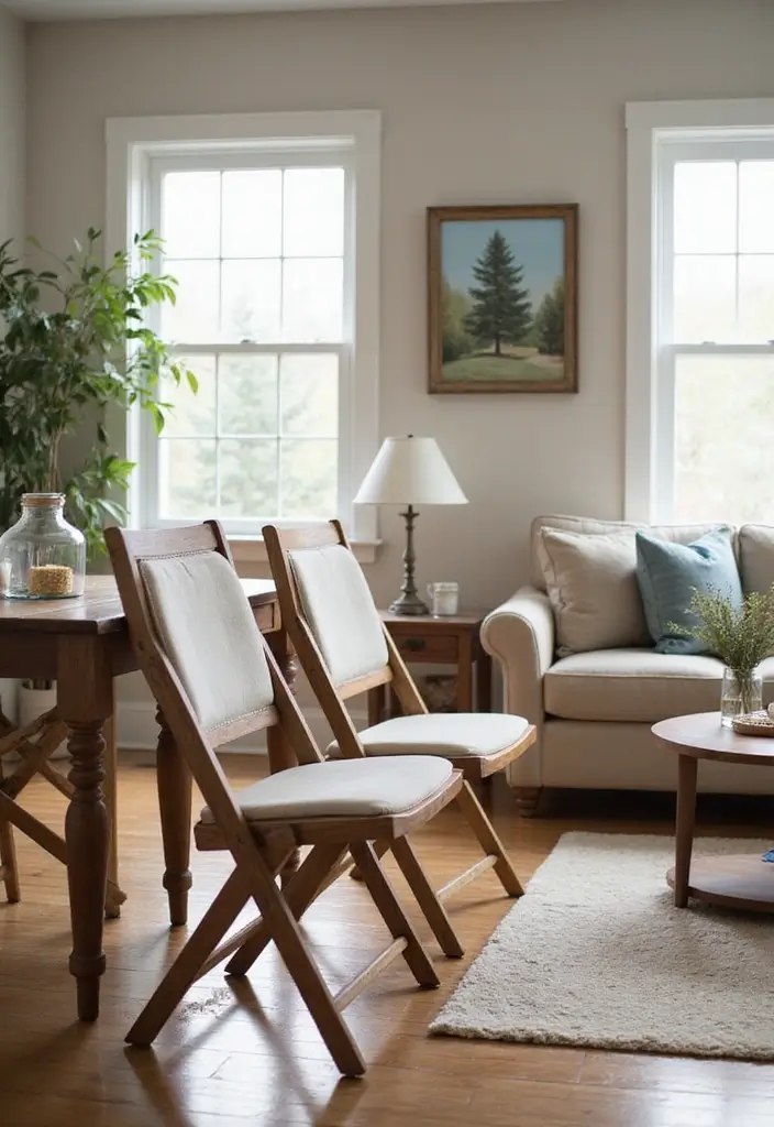 30 Must-Have Small Modern Farmhouse Living Room Furniture Pieces You Can't Live Without! - 22. Space-Saving Folding Chairs