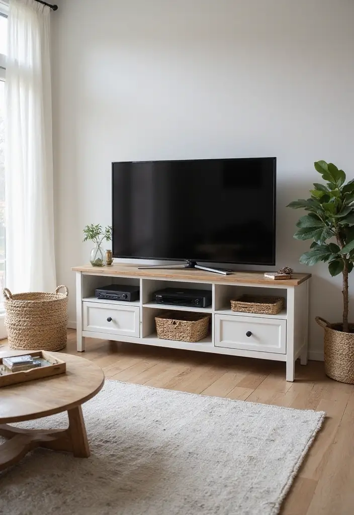 30 Must-Have Small Modern Farmhouse Living Room Furniture Pieces You Can't Live Without! - 27. Functional TV Stand